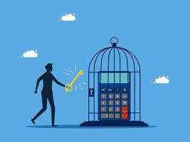 man with key in cage holding calculator vector