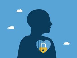 a silhouette of a man with a heart shaped lock on his chest vector