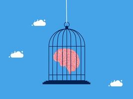 a brain inside a cage with clouds in the background vector