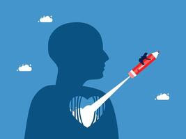 a man is holding a red pencil in his hand and a heart is in the middle vector