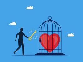 man holding key to open heart cage vector