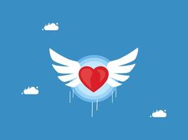 a heart with wings and clouds on a blue background vector