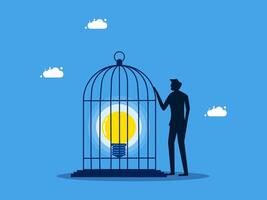 man holding a light bulb in a cage with a bird vector