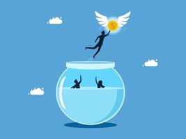 man jumping into the fish bowl with a coin vector