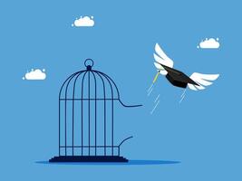 a bird flying out of a cage with a graduation cap on it vector