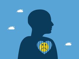 a man with a heart in his chest and a sad face vector