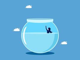 woman is standing in a fish bowl with a cloud in the background vector