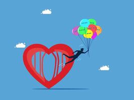 a man is flying through a heart with balloons vector