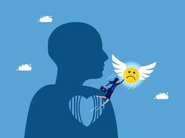 woman is falling from a heart with a sad face vector