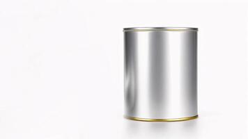 Silver can with gold trim isolated on white background. photo