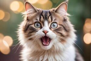 Portrait of a surprised cat with mouth open. photo