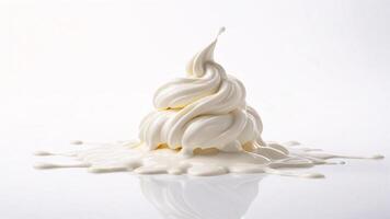 Whipped cream with a splash and drip on white background. photo