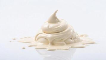 Melted white cream in a swirl, isolated on white background. photo