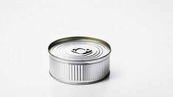 Closed metal can with a pull tab on a white background. photo