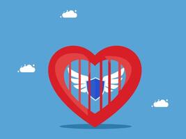 a heart with wings and a shield in the shape of a cage vector