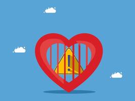 a heart with a yellow caution sign inside vector