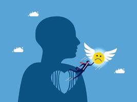a man is falling from a heart with a sad face vector