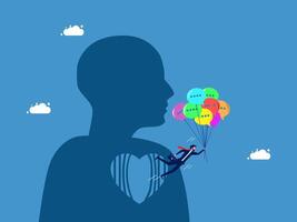 businessman is flying with balloons in the shape of a heart vector