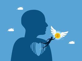 a man with wings and a heart is flying over a heart vector
