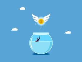 a fish bowl with a dollar sign and a man flying out of it vector