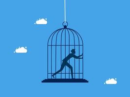 man is walking in a cage with a bird vector