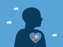 a silhouette of a man with a rocket in his heart vector