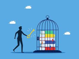 man with key in cage with books vector