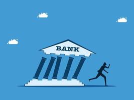 businessman is walking towards a bank building with money falling from it vector