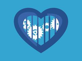 a blue heart with gears inside it vector