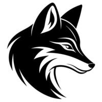 The head of a wolf is shown in black and white vector