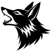 A black and white wolf head with its mouth open vector