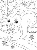 A squirrel in the winter forest coloring page vector
