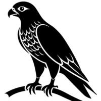 Black and white silhouette of a hawk on a branch vector