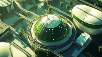Advanced ai systems facilitate the development of sustainable finance frameworks in a modern city. Innovative design elements and green technologies showcase a future-focused approach. photo