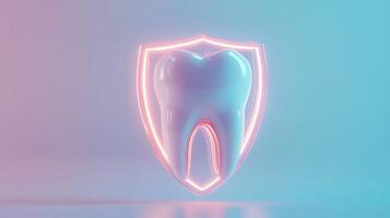 A digital illustration features a stylized tooth icon enclosed within a protective shield. The vibrant colors create an eye-catching visual, emphasizing dental health and protection. photo