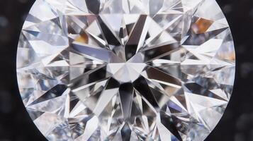 A stunning gemstone captures light with its sharp facets, revealing exceptional clarity and brilliance. The intricate cut highlights its quality, reflecting a dazzling array of colors. photo