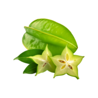 Green star fruit with slice on transparent background png