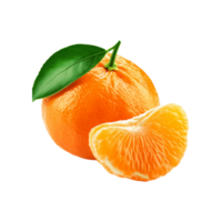 Fresh Mandarin orange fruit with slice and leaf on transparent background png