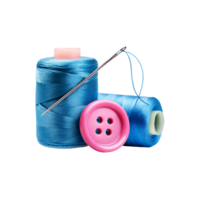 Skyblue sewing thread with pink cloths button on transparent background png