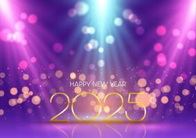 Happy New Year background with spotlights and bokeh lights vector