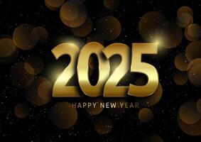 Golden Happy New Year design on bokeh lights background vector