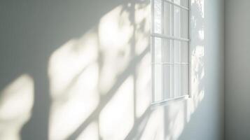 Sunlit window casting soft shadows on white wall interior minimalism photo