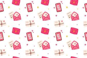 Romantic seamless pattern with love letters, envelopes, and hearts on a white background vector
