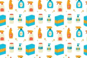 Seamless pattern with bottles of cleaning products. Flat illustration. vector