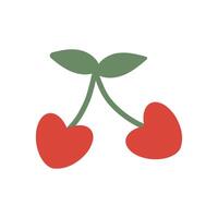 isolated two pair couple hearts cherry berries on twig with leaf doodle hand drawn for web design . vector