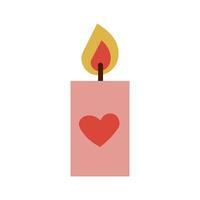burning candle with red heart love, Valentine' Day concept illustration isolate on white . vector