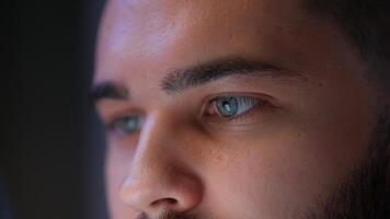 Close up man guy male user mobile phone smartphone technology web online internet social networking vision eyes addict stuck night insomnia browsing virtual cyberspace eyesight connected watching face photo