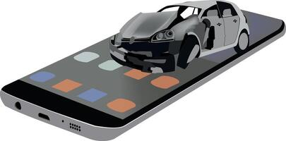 A car is sitting on top of a cell phone vector