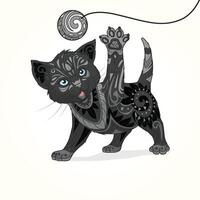 Kitten with abstract ornament hand drawn illustration vector