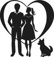 Romantic Couple Silhouette with Heart and Dog - Valentine's Day Illustration vector